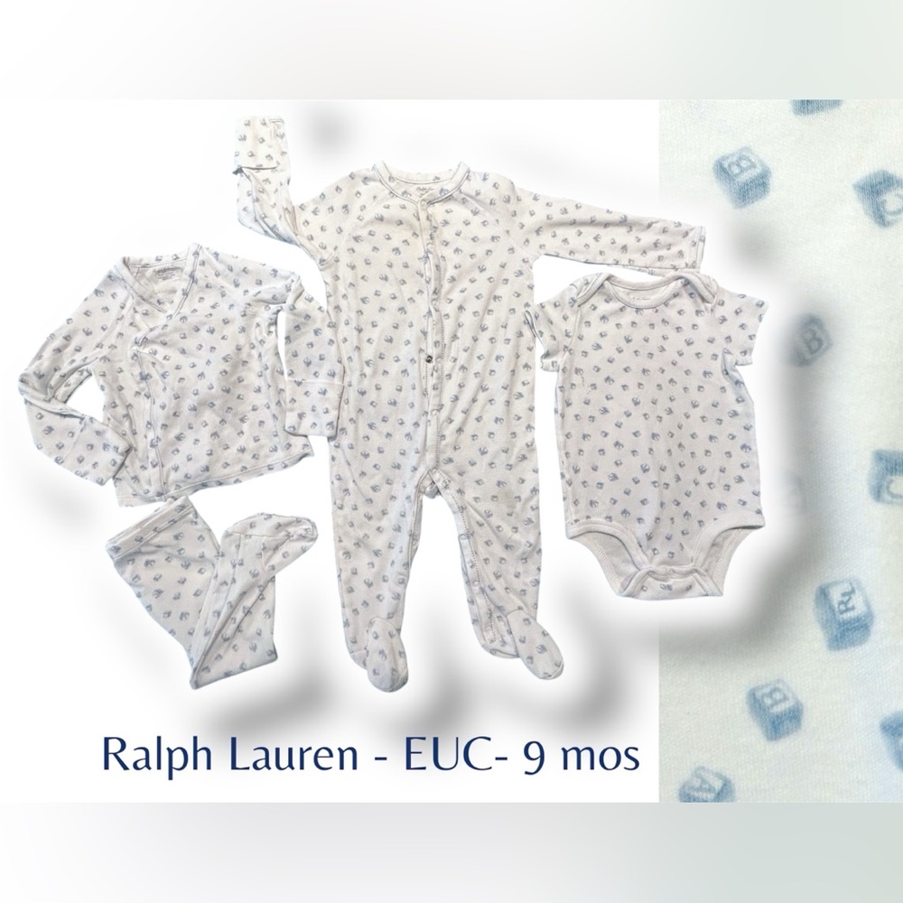 EUC / VGUC Ralph Lauren White & Blue Blocks Baby Boy Infant Set (9 months)
